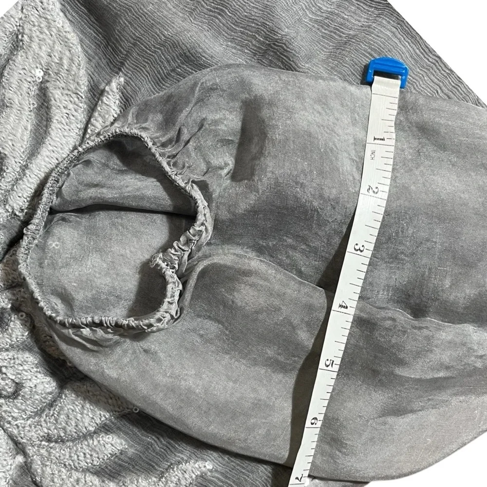 Le Marais Paris Gray Silk‎ Blend Embroidered Tunic Blouse Balloon Sleeve Top L